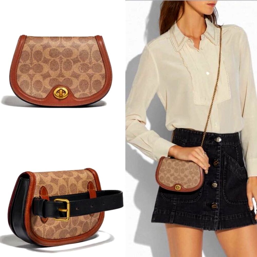 Nwt Coach Convertible Saddle Flap Belt Bag In Colorblock Signature Canvas